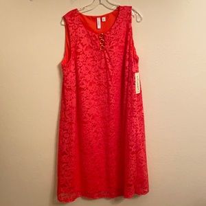Takara Coral Lined Lace Dress